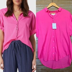 Xirena NWT Channing Shirt Pink Summer Boho Preppy Classic Short Sleeve Womens S